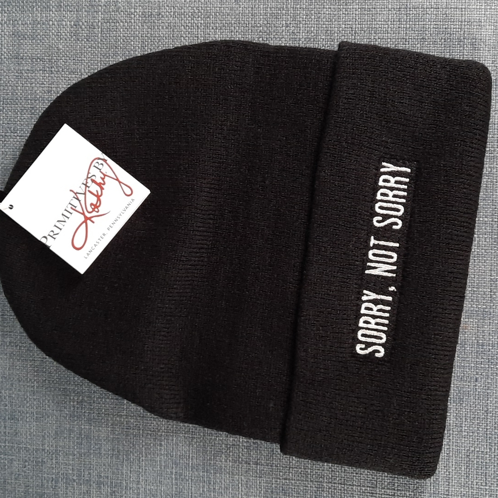 Knit Beanie Fun Funny Sorry Not Sorry  Embroidered Casual Streetwear Hat Black
